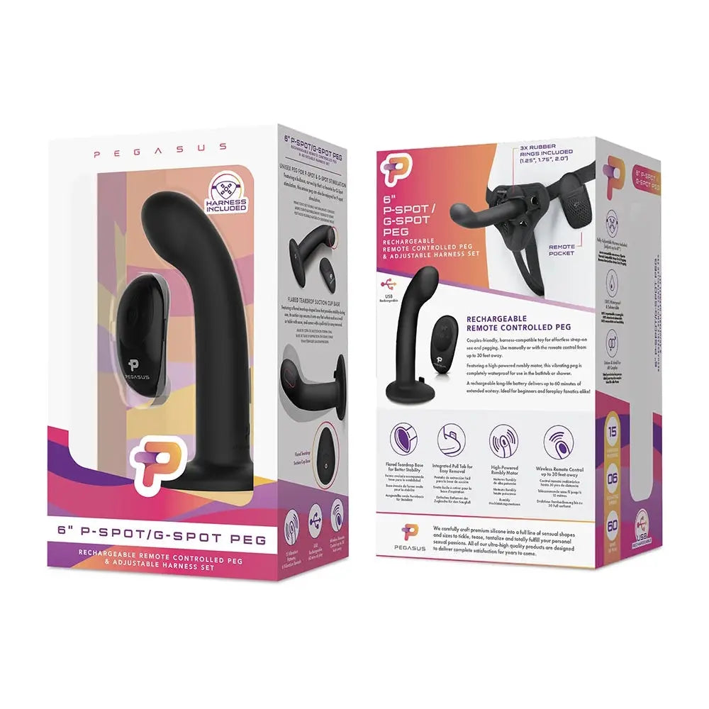Pegasus 6’’ G/P Spot Remote Controlled Peg + Harness Set - Black - Dildo