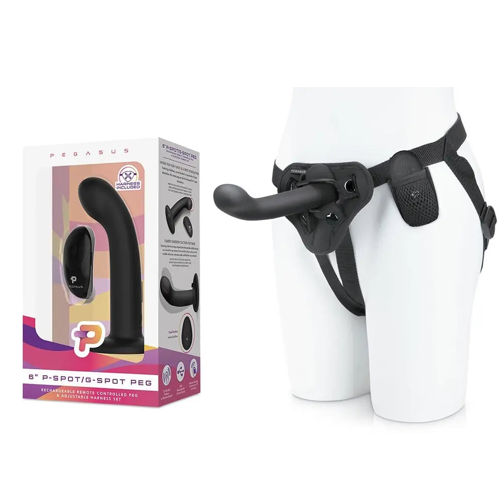 Pegasus 6’’ G/P Spot Remote Controlled Peg + Harness Set - Black - Dildo