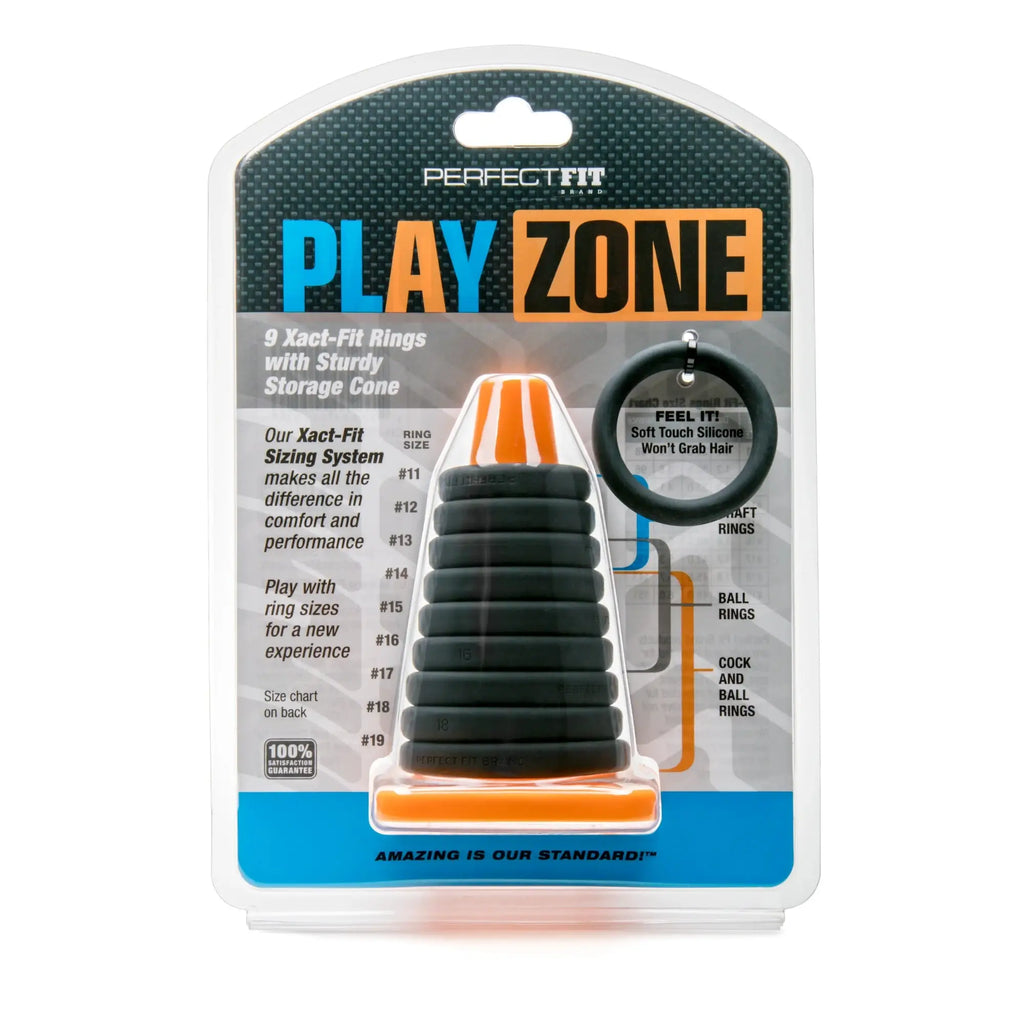 Perfect Fit Brand Play Zone 9 Sizes C-Ring Kit - Xact-Fit Silicone Rings Black
