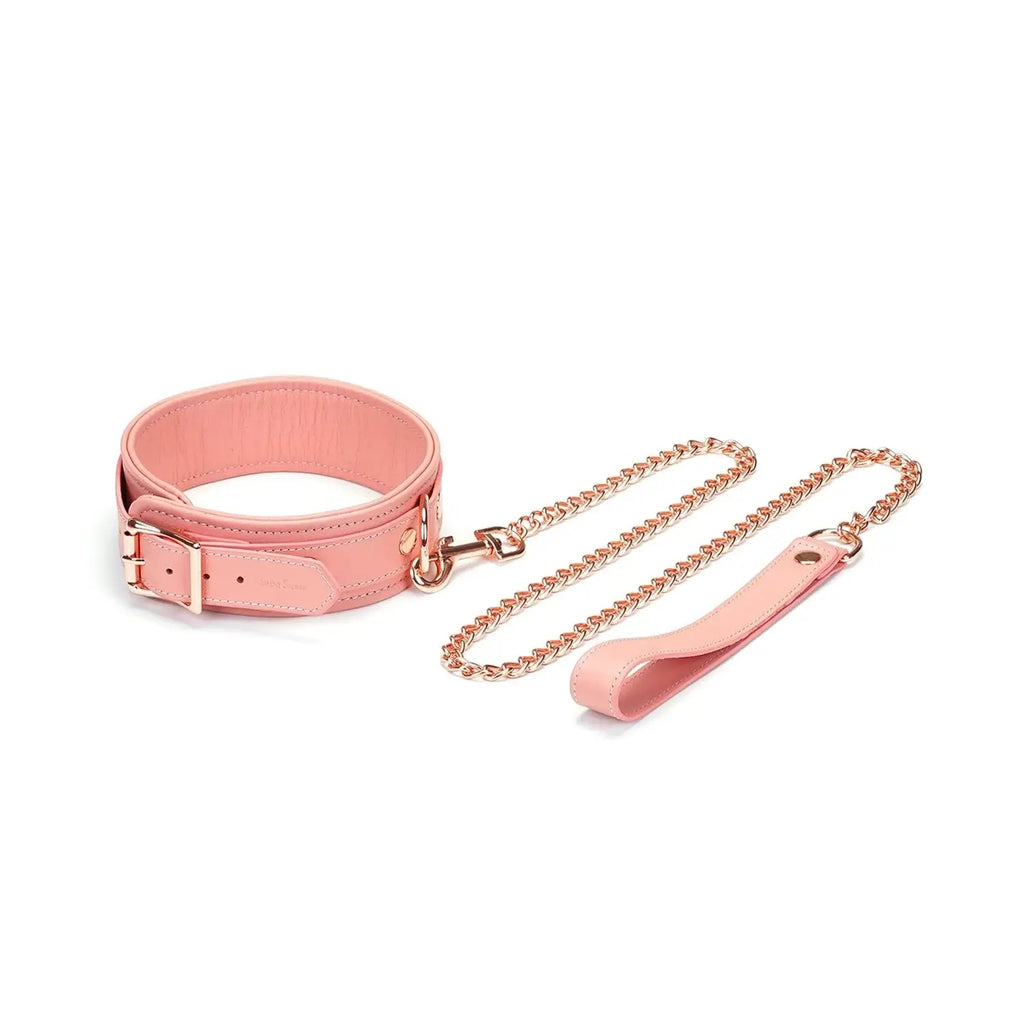 Pink Dream Collection Leather Collar with Leash - Restraints