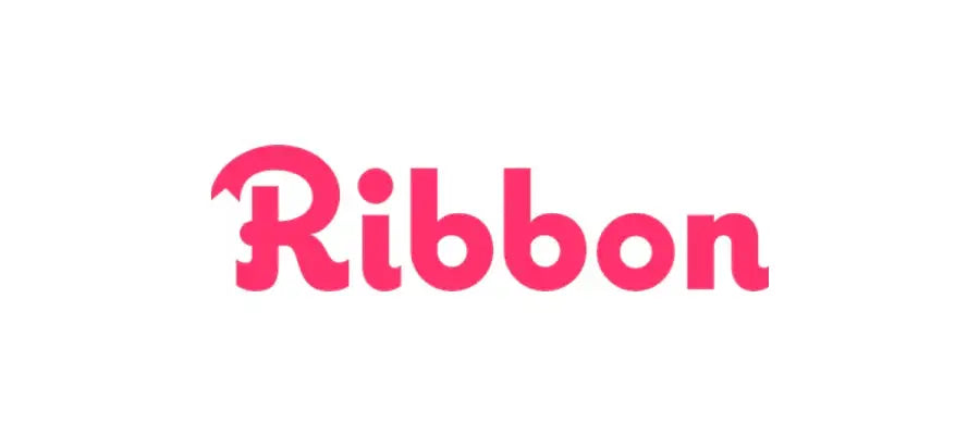 Pink ribbon logo design with playful cursive font and curved tail