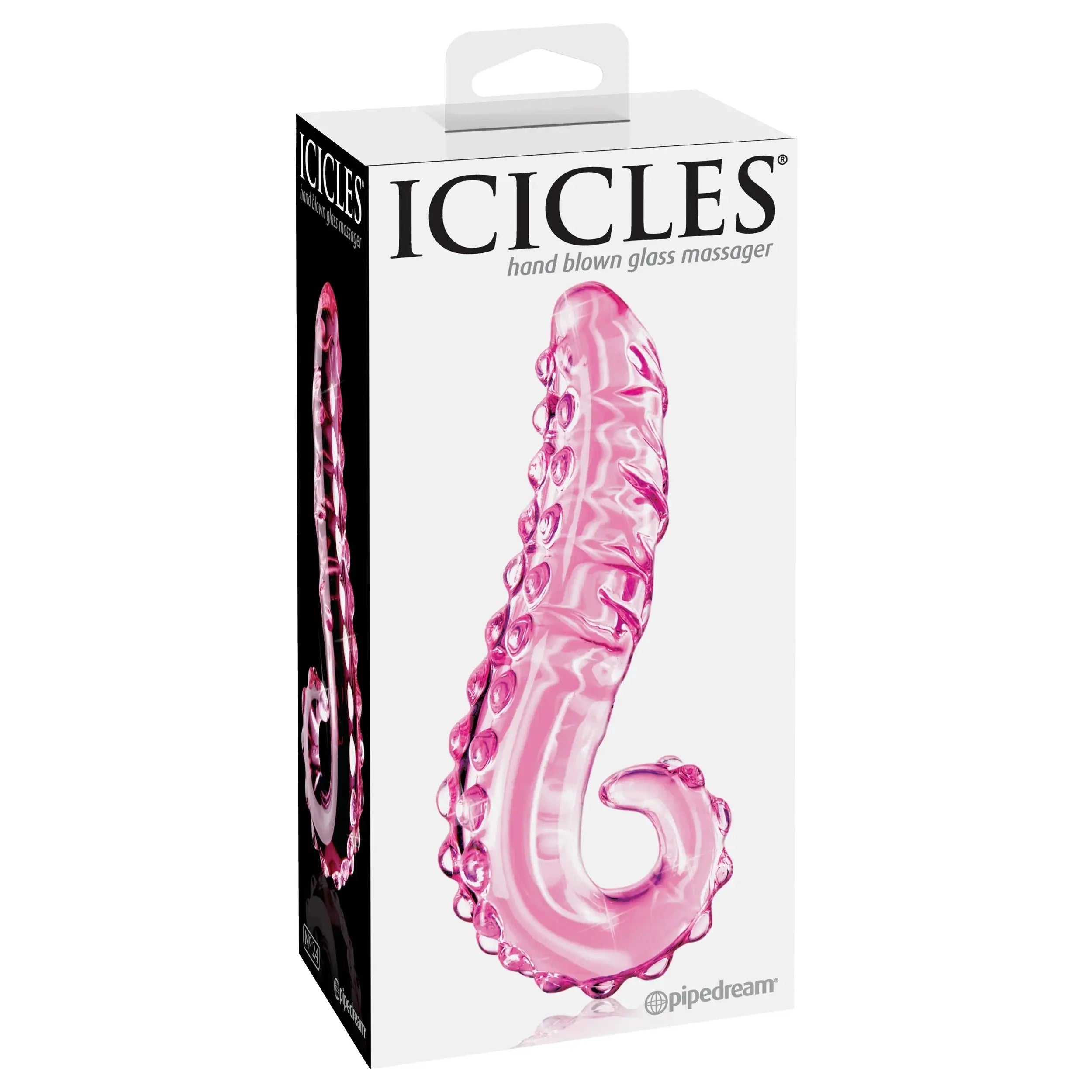 Pipedream® Pipedream Icicles No. 24 Hand-Blown Textured Glass Dildo Pink