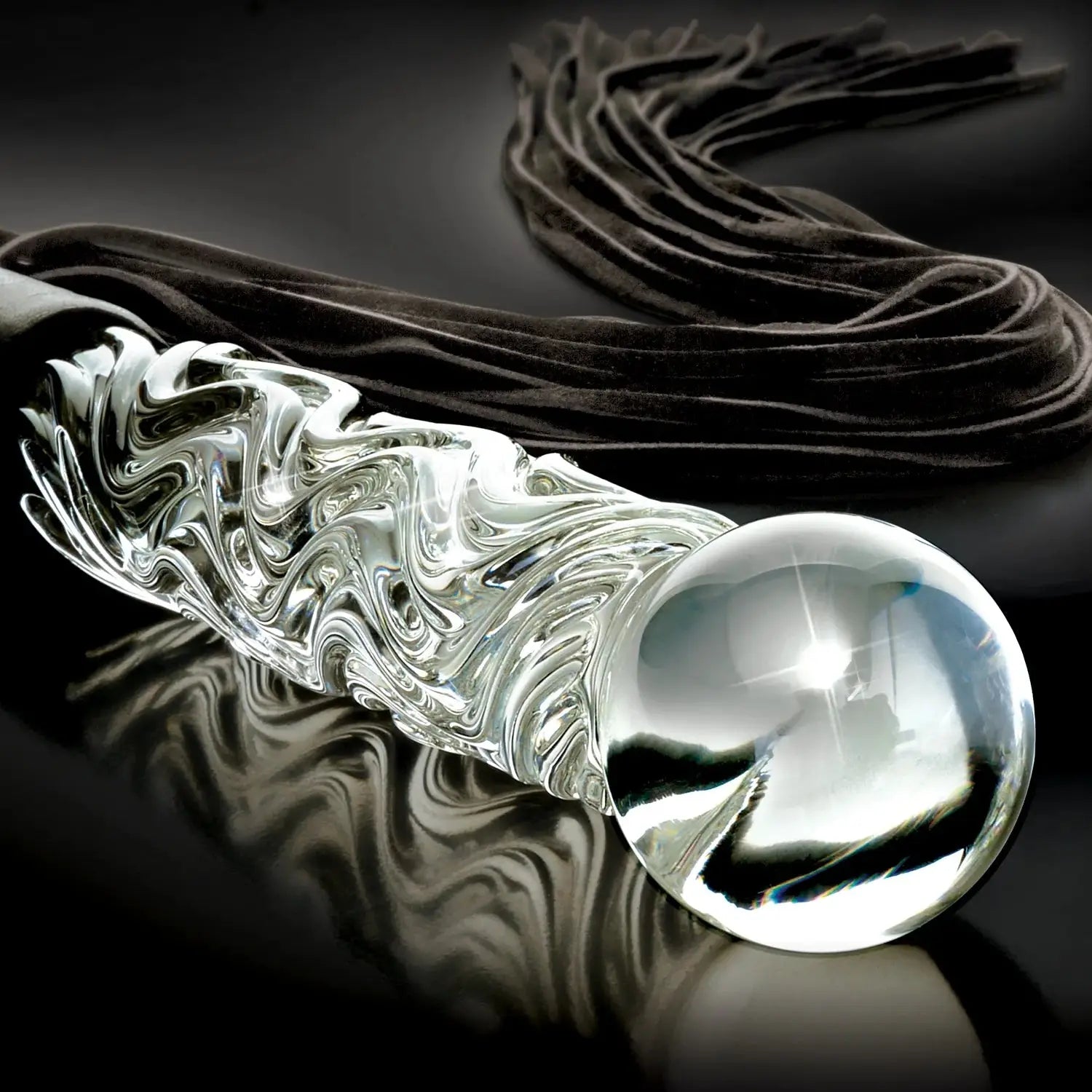 Pipedream® Pipedream Icicles No. 38 Glass Flogger – Dual-Purpose Dildo & Whip Black