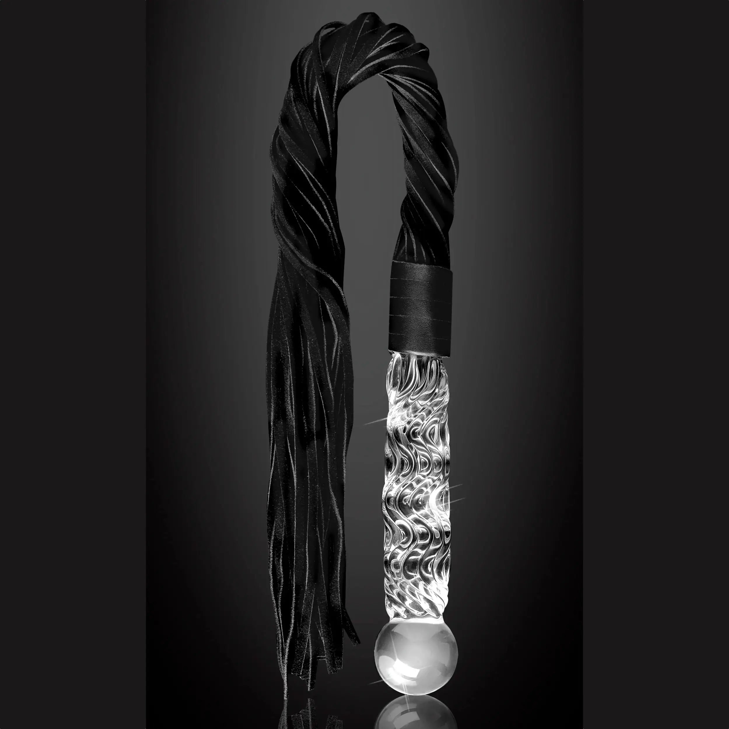 Pipedream® Pipedream Icicles No. 38 Glass Flogger – Dual-Purpose Dildo & Whip Black