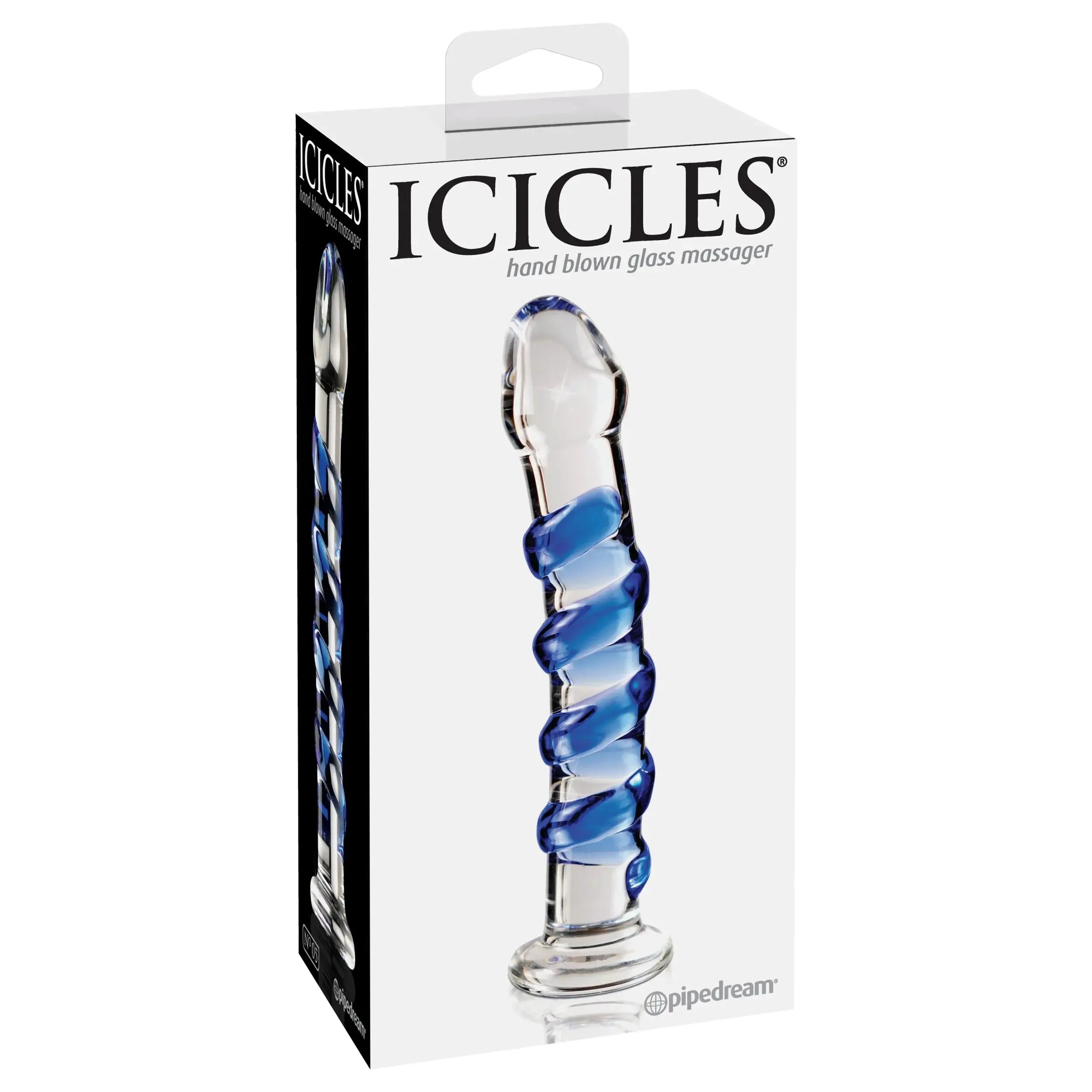 Pipedream® Pipedream Icicles No. 5 Hand-Blown Textured Glass Dildo Blue
