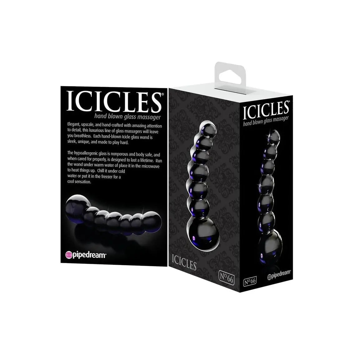 Pipedream® Pipedream Icicles No. 66 Beaded Glass Dildo Black