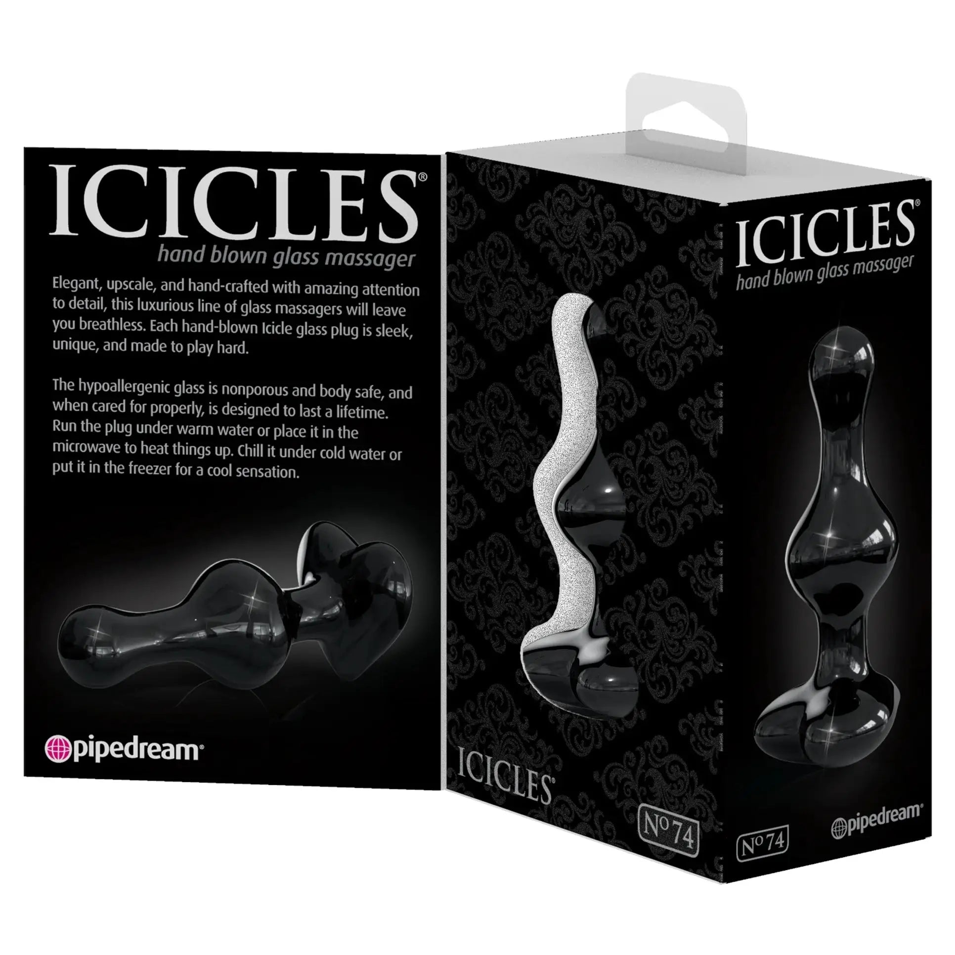 Pipedream® Pipedream Icicles No. 74 Black Heart Glass Butt Plug