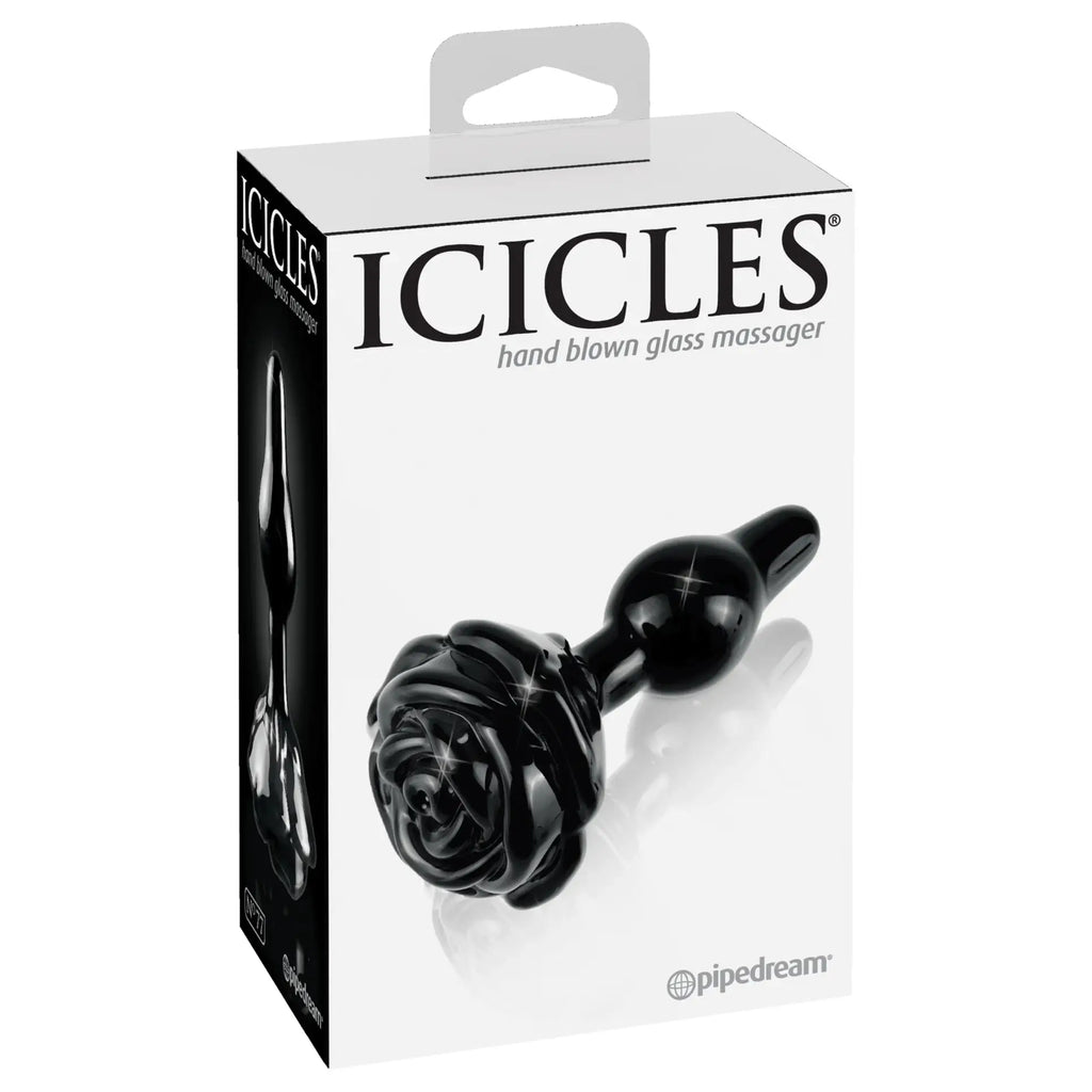 Pipedream® Pipedream Icicles No. 77 Glass Rose Butt Plug Black