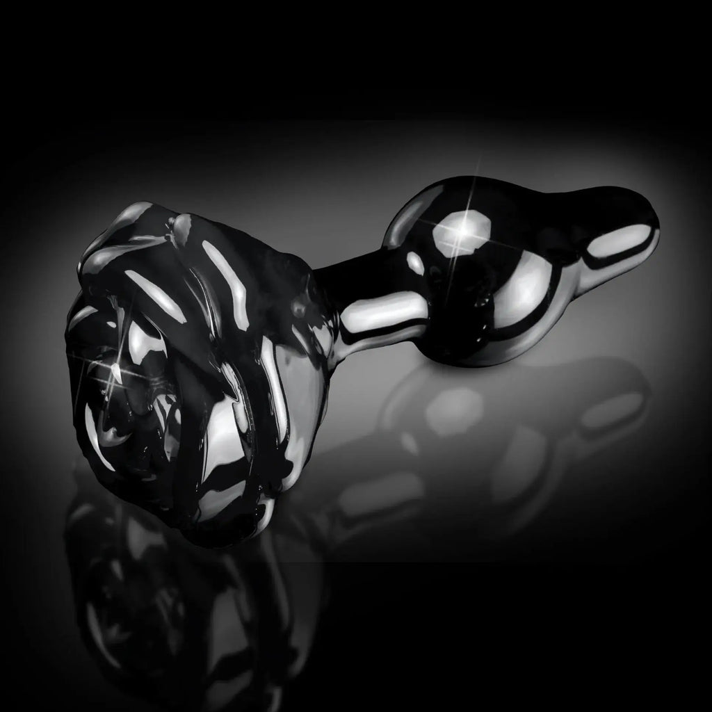 Pipedream® Pipedream Icicles No. 77 Glass Rose Butt Plug Black