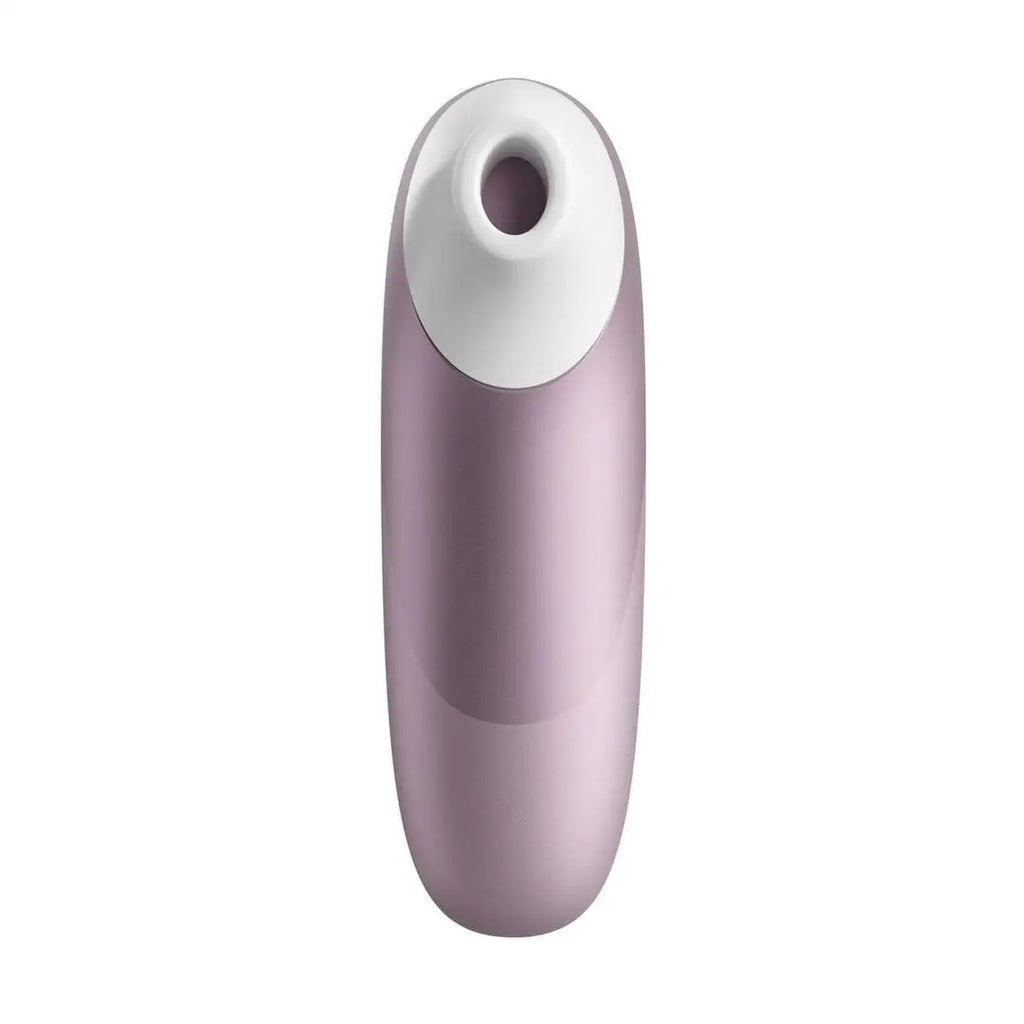 Purple and white cylindrical device on a white background