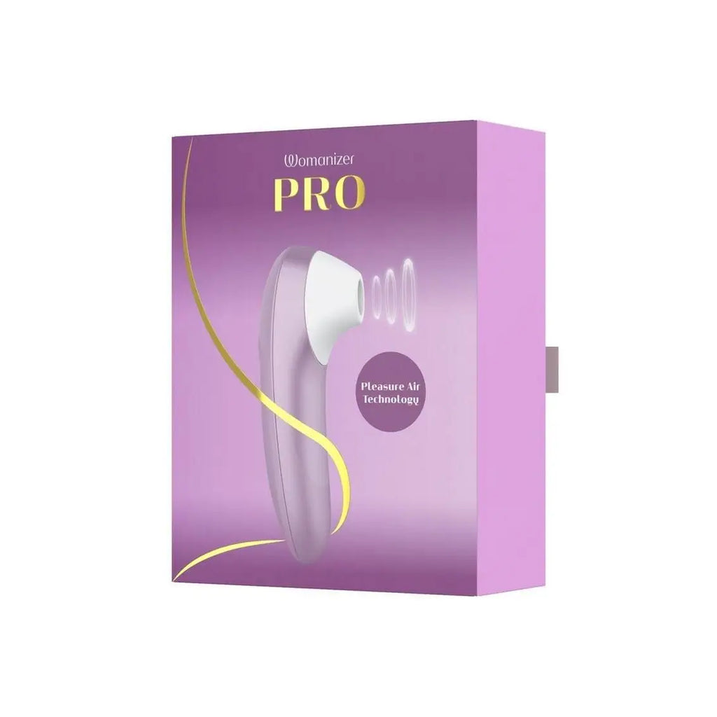 Purple packaging of a product with 'Womanizer Pro' branding on a white background
