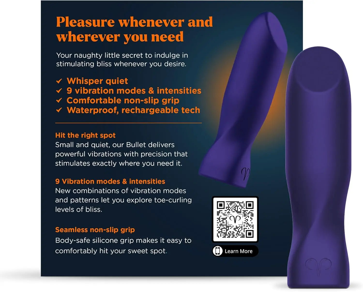Promescent® Promescent Bullet Vibrator - Waterproof Rechargeable Clitoral Vibe with 27 Modes Dark Purple