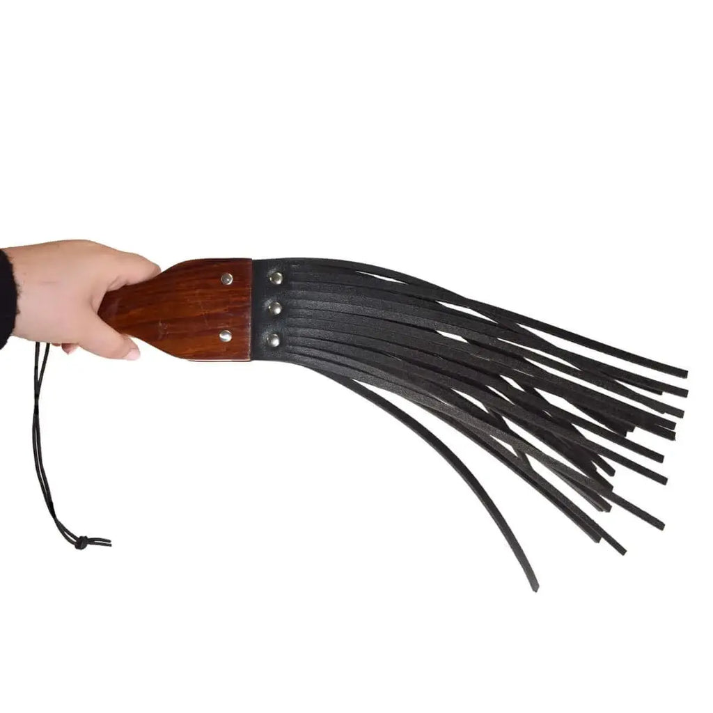 Prowler Red Leather & Wood Fringe Paddle - Premium BDSM Impact Play