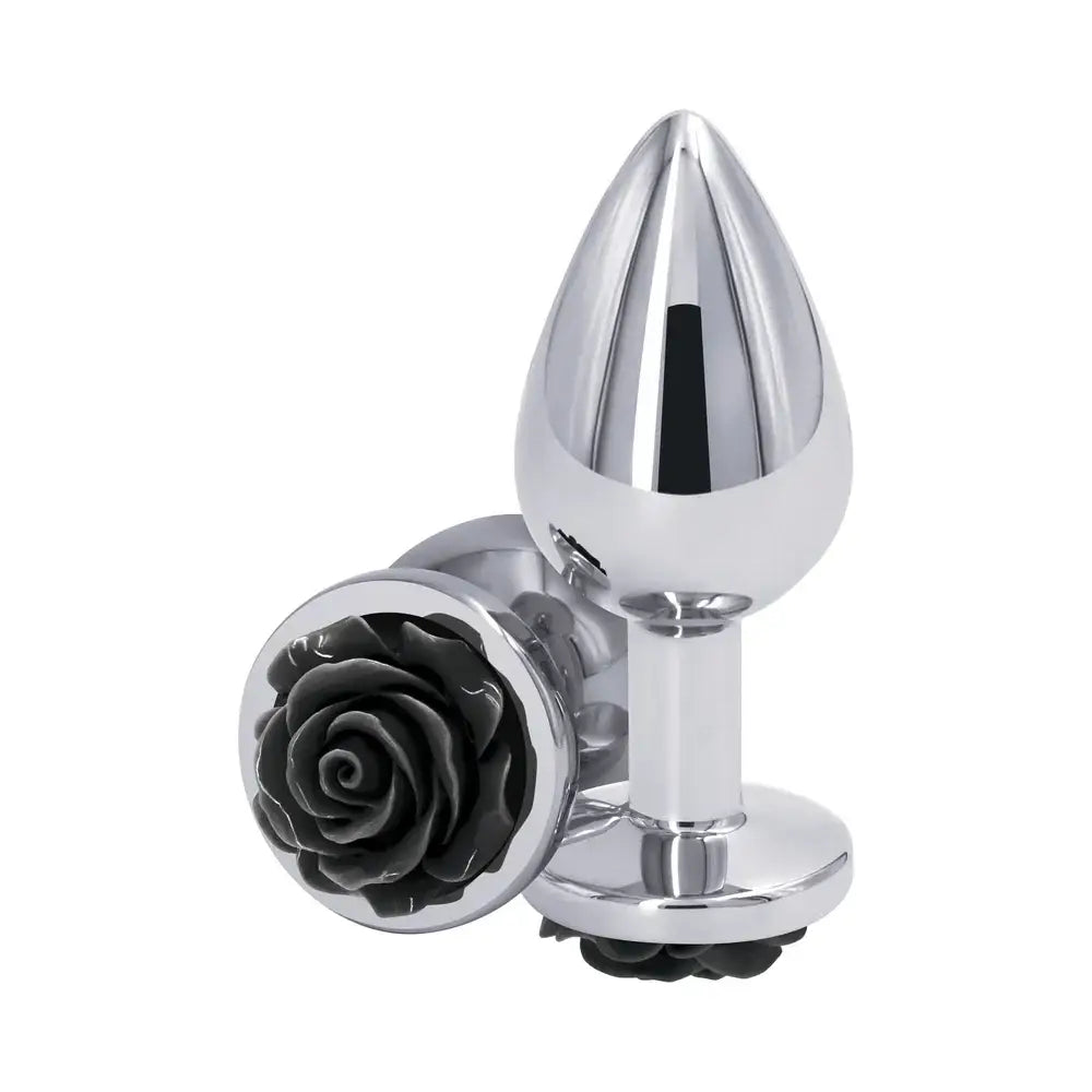 Rear Assets Aluminum Rose Anal Plug - Medium / Black - Butt