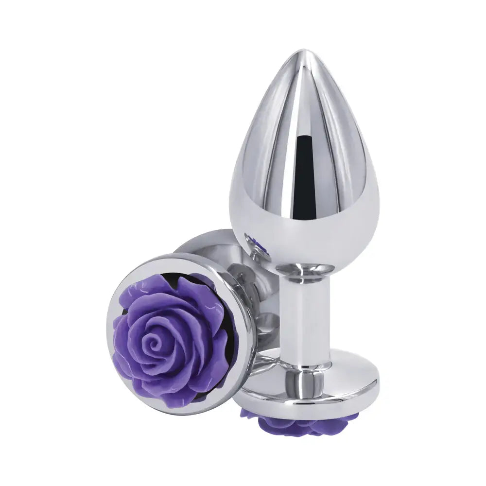 Rear Assets Aluminum Rose Anal Plug - Medium / Purple - Butt