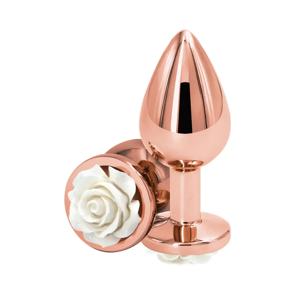 Rear Assets Aluminum Rose Anal Plug - Medium / White - Butt