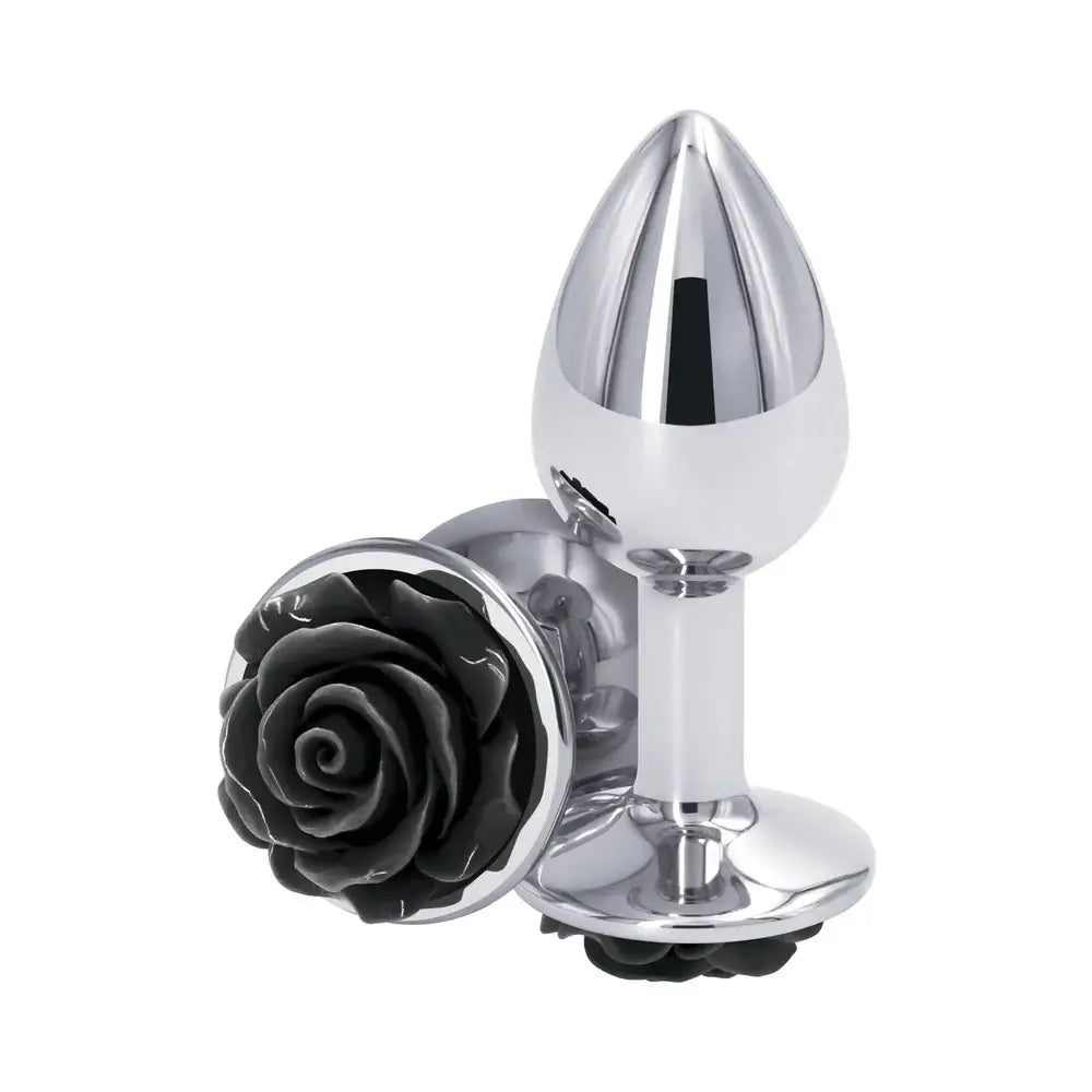 Rear Assets Aluminum Rose Anal Plug - Small / Black - Butt