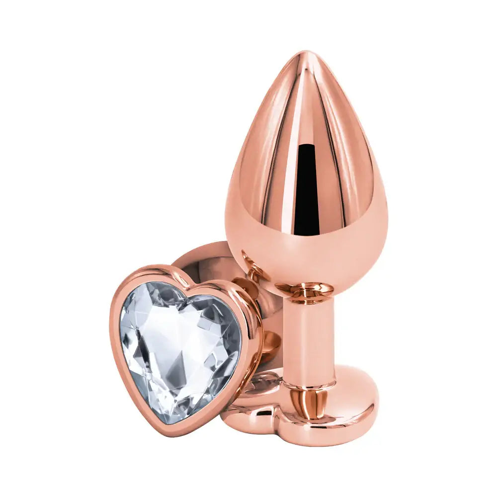 Rear Assets Rose Gold Heart Butt Plug - Medium / Clear