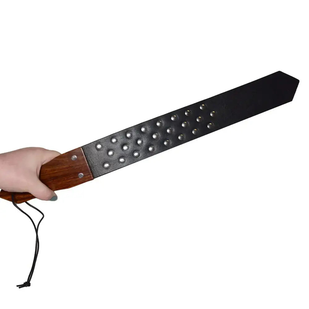 RED Leather and Wood Studded Paddle - Flogger