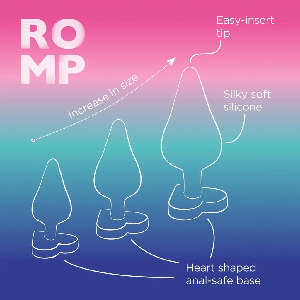 ROMP™ Luster Anal Training Kit - 3-Piece Silicone Butt Plug Set Multicolor