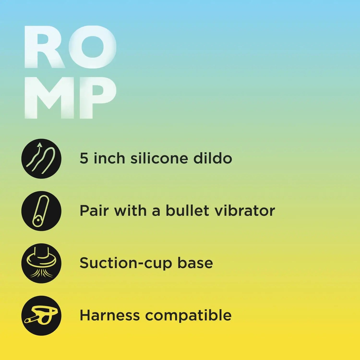 ROMP™ Piccolo Curved Silicone Dildo with Suction Cup Base Multicolor