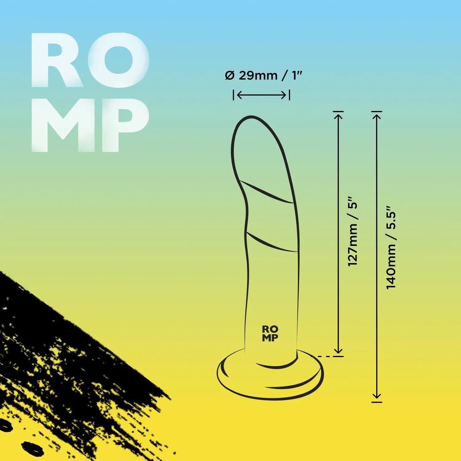ROMP™ Piccolo Curved Silicone Dildo with Suction Cup Base Multicolor