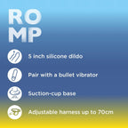 ROMP™ Piccolo Pegging Kit – Curved Silicone Dildo with Adjustable Harness Multicolor