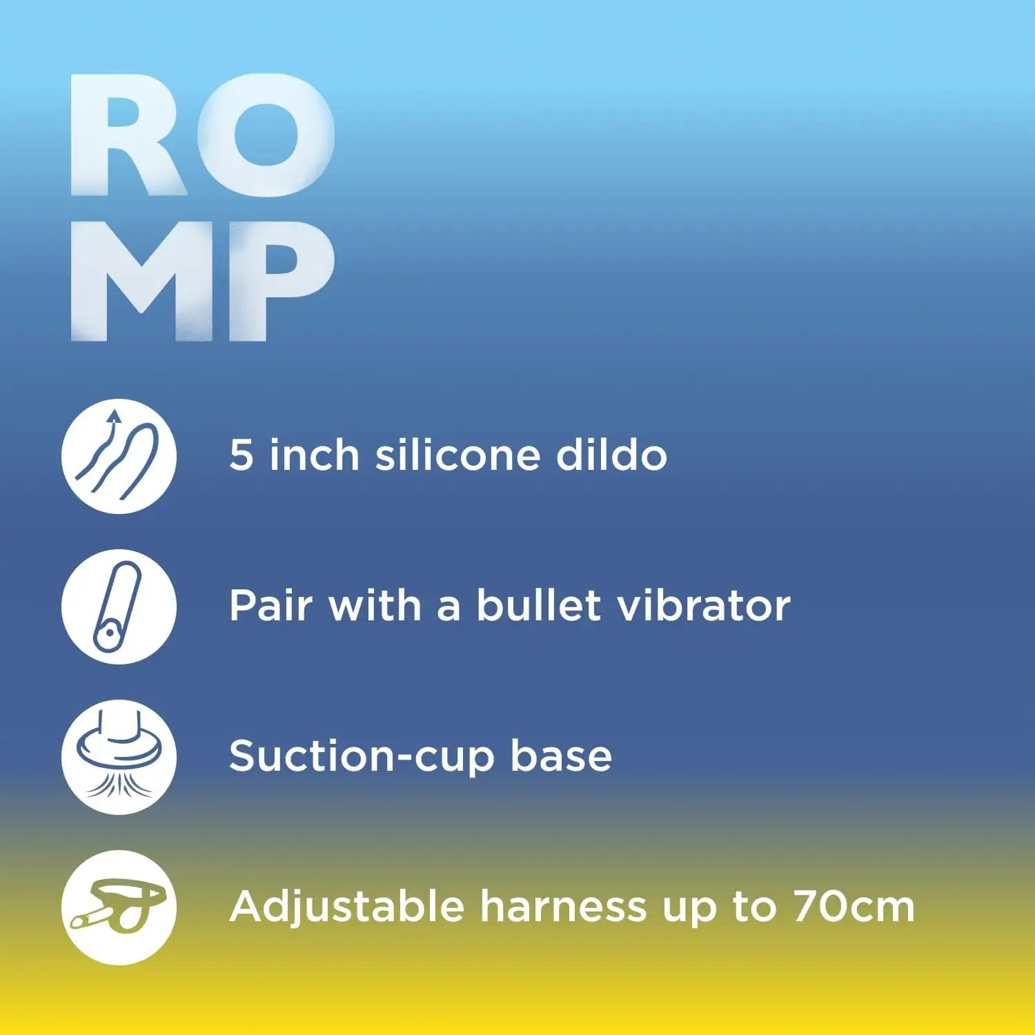 ROMP™ Piccolo Pegging Kit – Curved Silicone Dildo with Adjustable Harness Multicolor