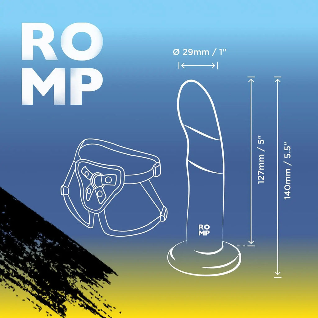 ROMP™ Piccolo Pegging Kit – Curved Silicone Dildo with Adjustable Harness Multicolor