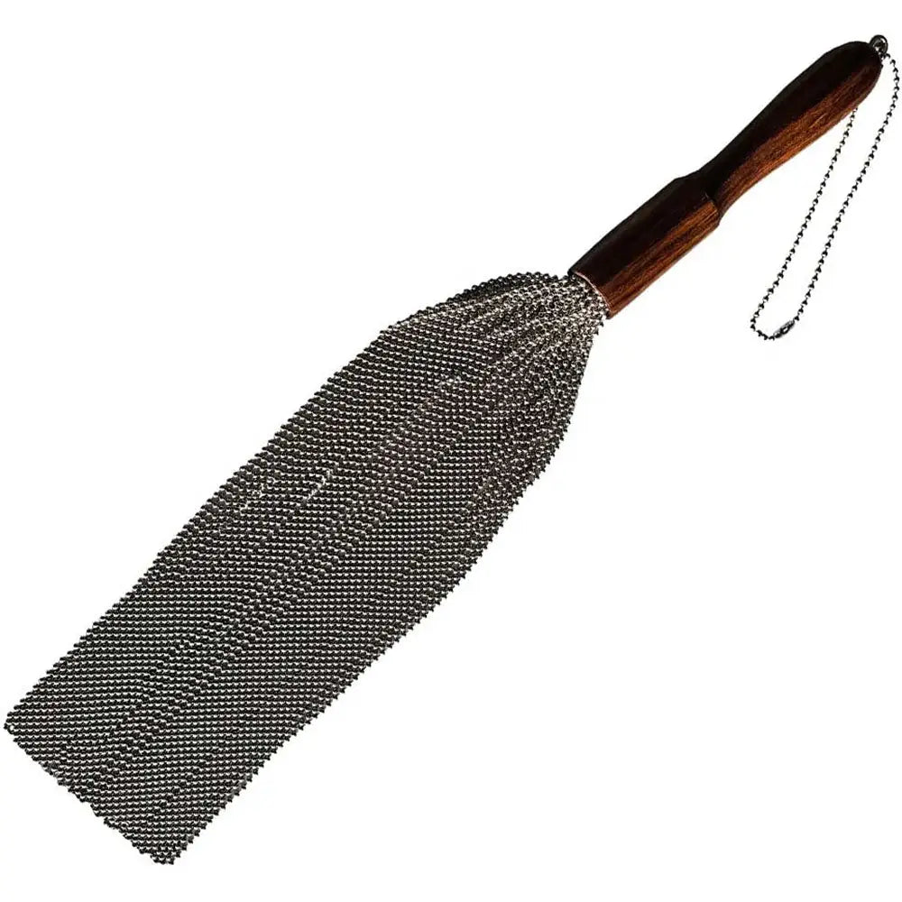 Rouge Garments® Beaded Metal Flogger – Polished Wood Handle & Chain Tails