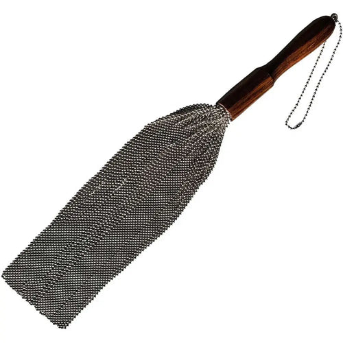 Rouge Garments® Beaded Metal Flogger – Polished Wood Handle & Chain Tails