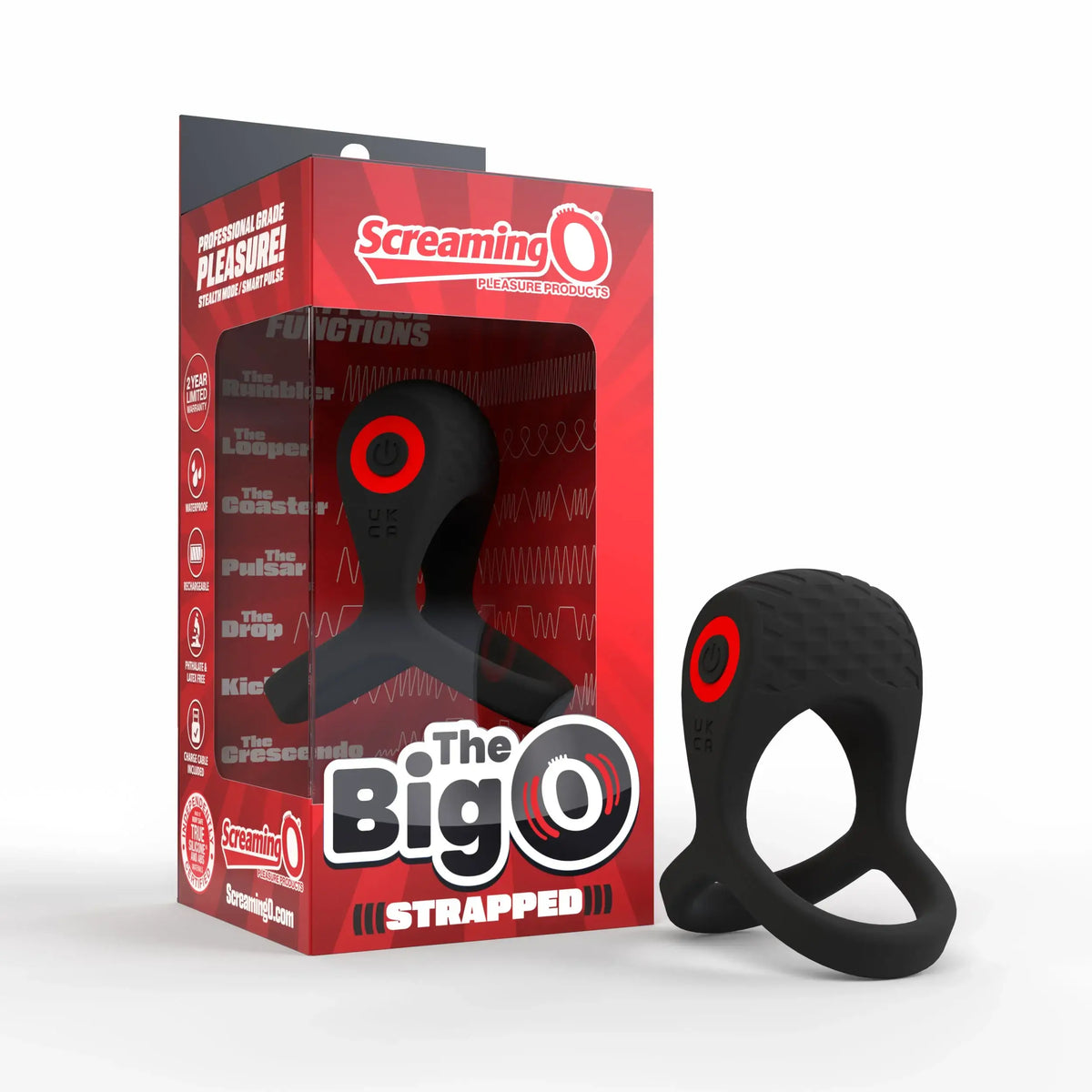 Screaming O® O Big Pro Strapped Rechargeable Vibrating Ring Black