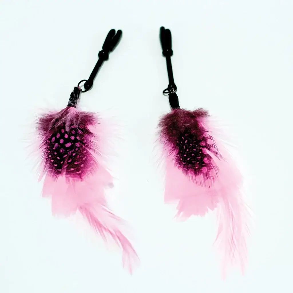 Sex Kitten Feather Nipple Clamps - Playful Pink Adjustable