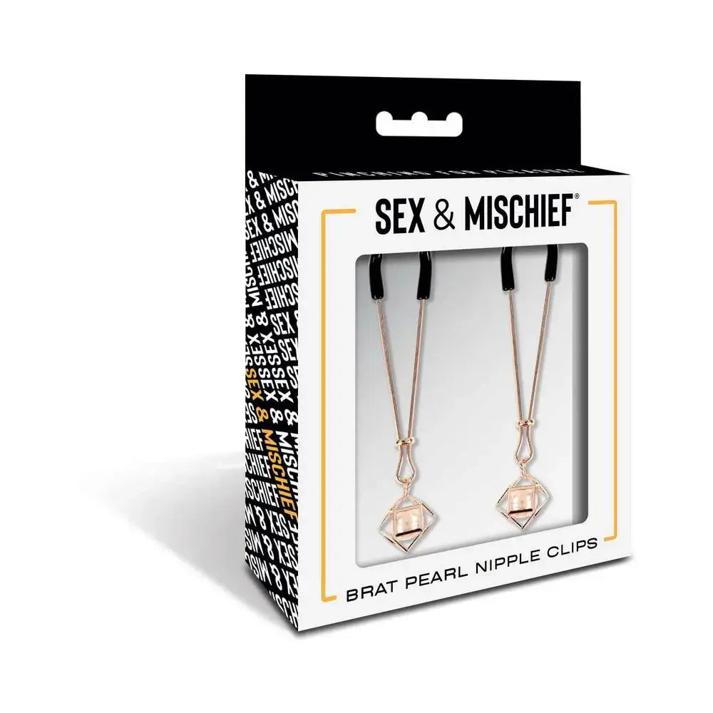 Sex & Mischief® Brat Pearl Nipple Jewelry - Rose Gold - Clamps
