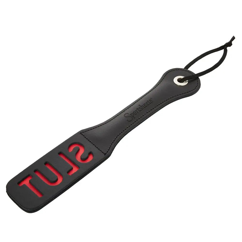 Sex & Mischief® Faux Leather Impression Paddle - Slut / Black - Flogger