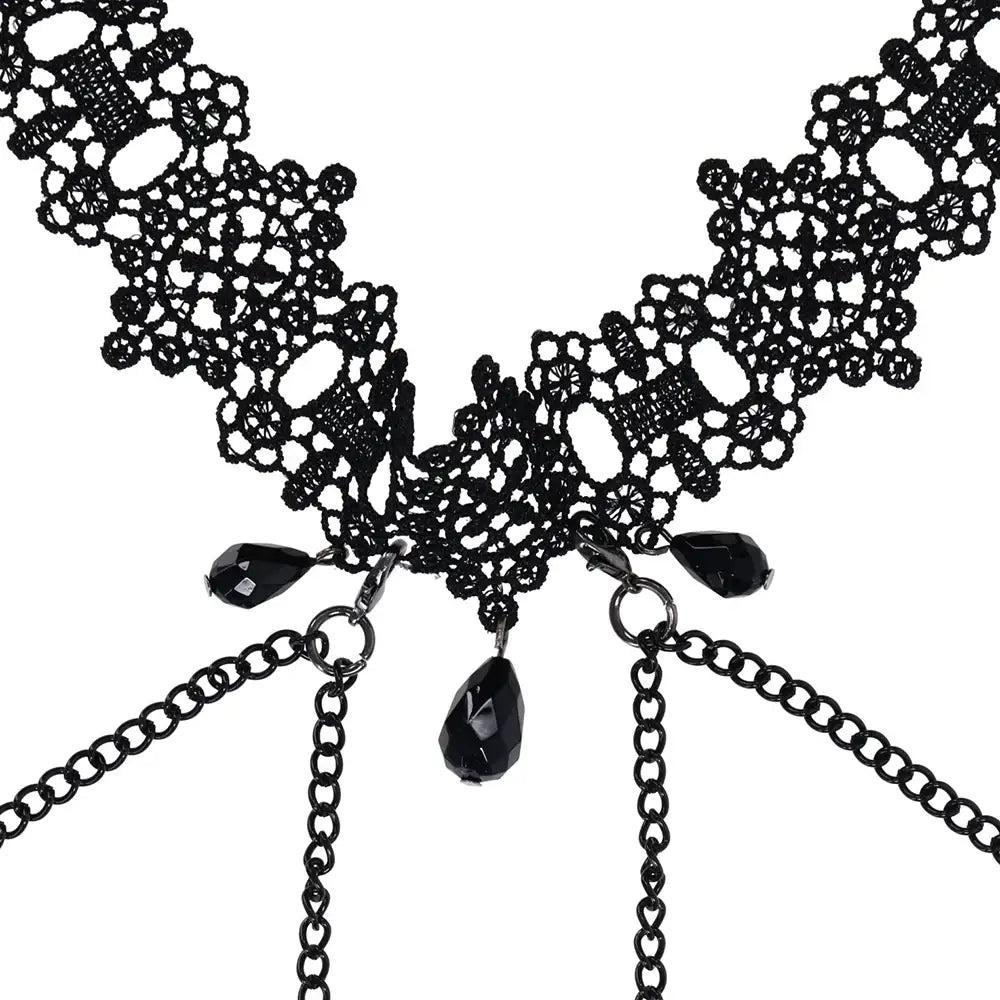 Sex & Mischief® Lace Collar with Nipple Ties - Clamps