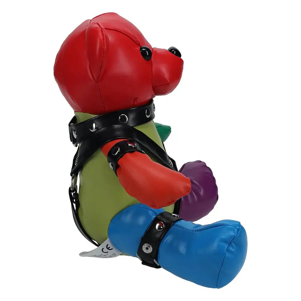 Rainbow Bear Plushie in Black Harness - Rolik®