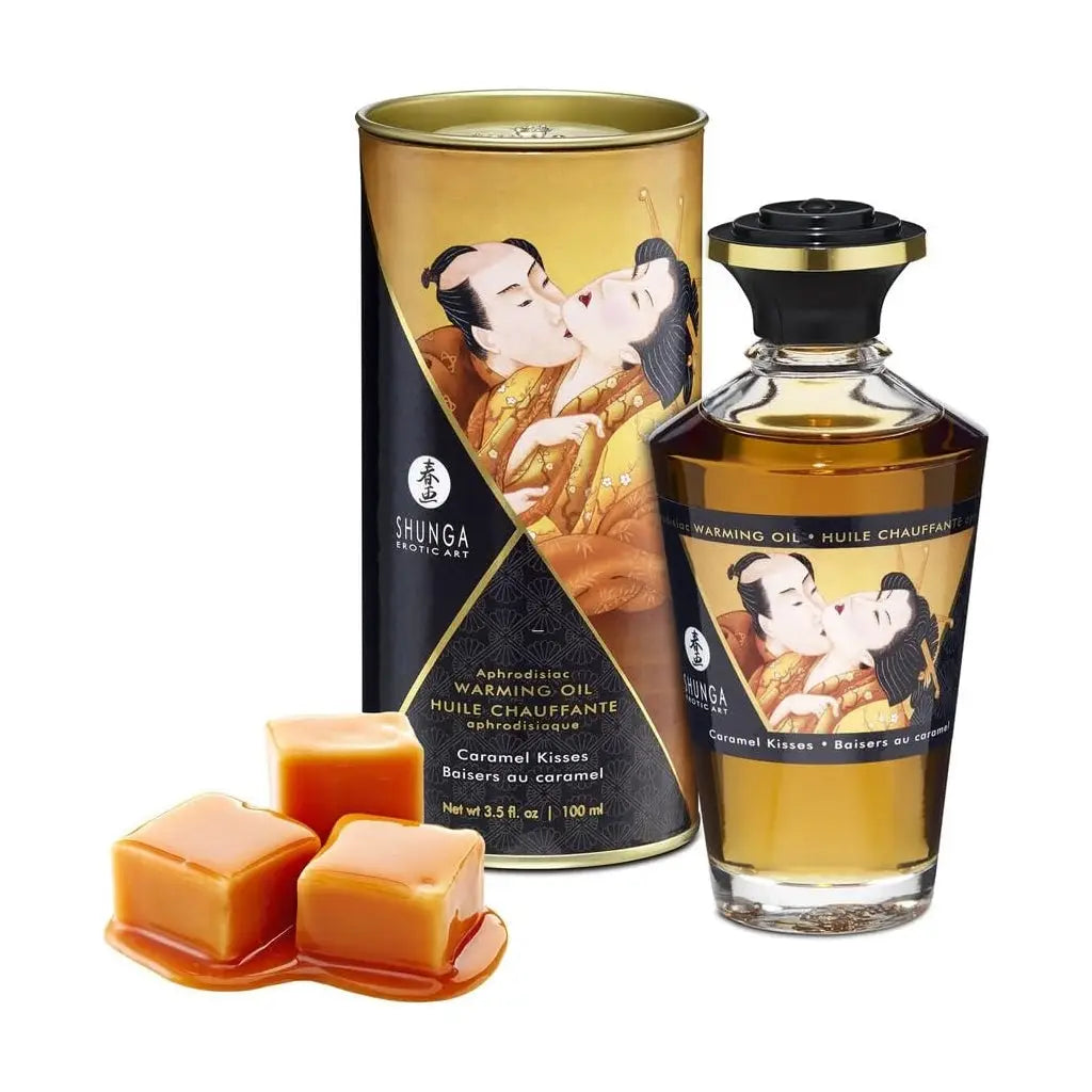 Shunga Aphrodisiac Warming Oil – Kissable Heating Massage Caramel Kisses
