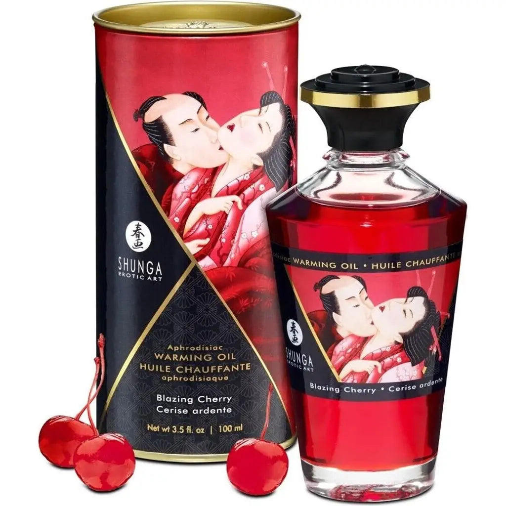 Shunga Aphrodisiac Warming Oil – Kissable Heating Massage Cherry