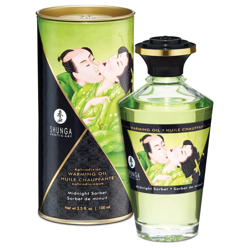 Shunga Aphrodisiac Warming Oil – Kissable Heating Massage Midnight Sorbet