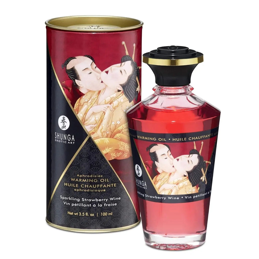 Shunga Aphrodisiac Warming Oil – Kissable Heating Massage Sparkling Strawberry Wine