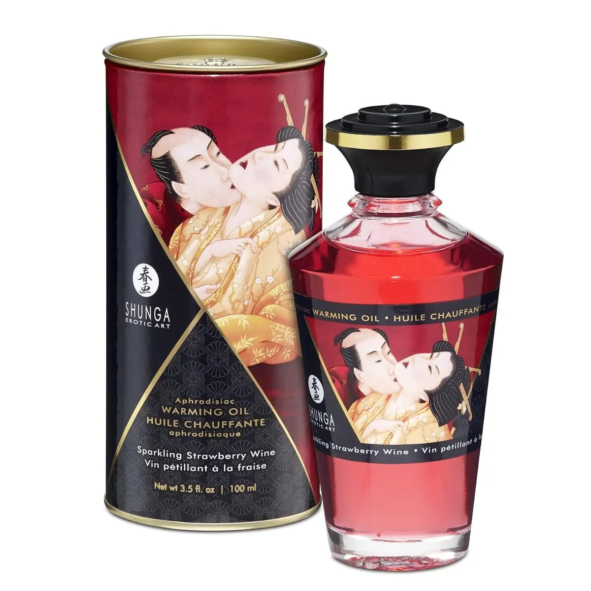 Shunga Aphrodisiac Warming Oil – Kissable Heating Massage Sparkling Strawberry Wine