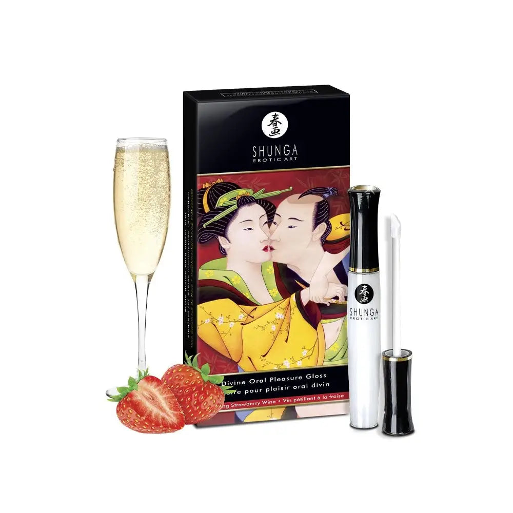 Shunga Divine Oral Pleasure Gloss - Sparkling Strawberry Wine - Enhancers