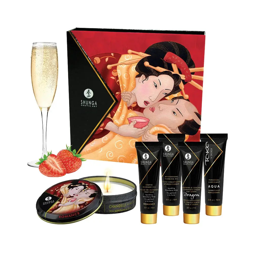 Shunga Geisha’s Secrets Gift Set - Sparkling Strawberry Wine - Massage Oil