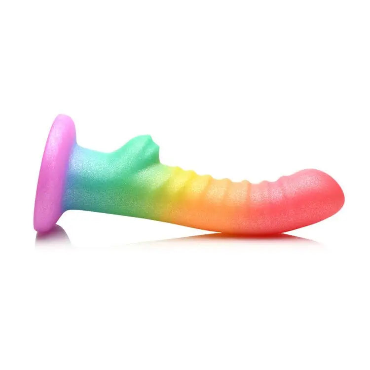 Simply Sweet Ribbed Rainbow Silicone Dildo - Rolik®