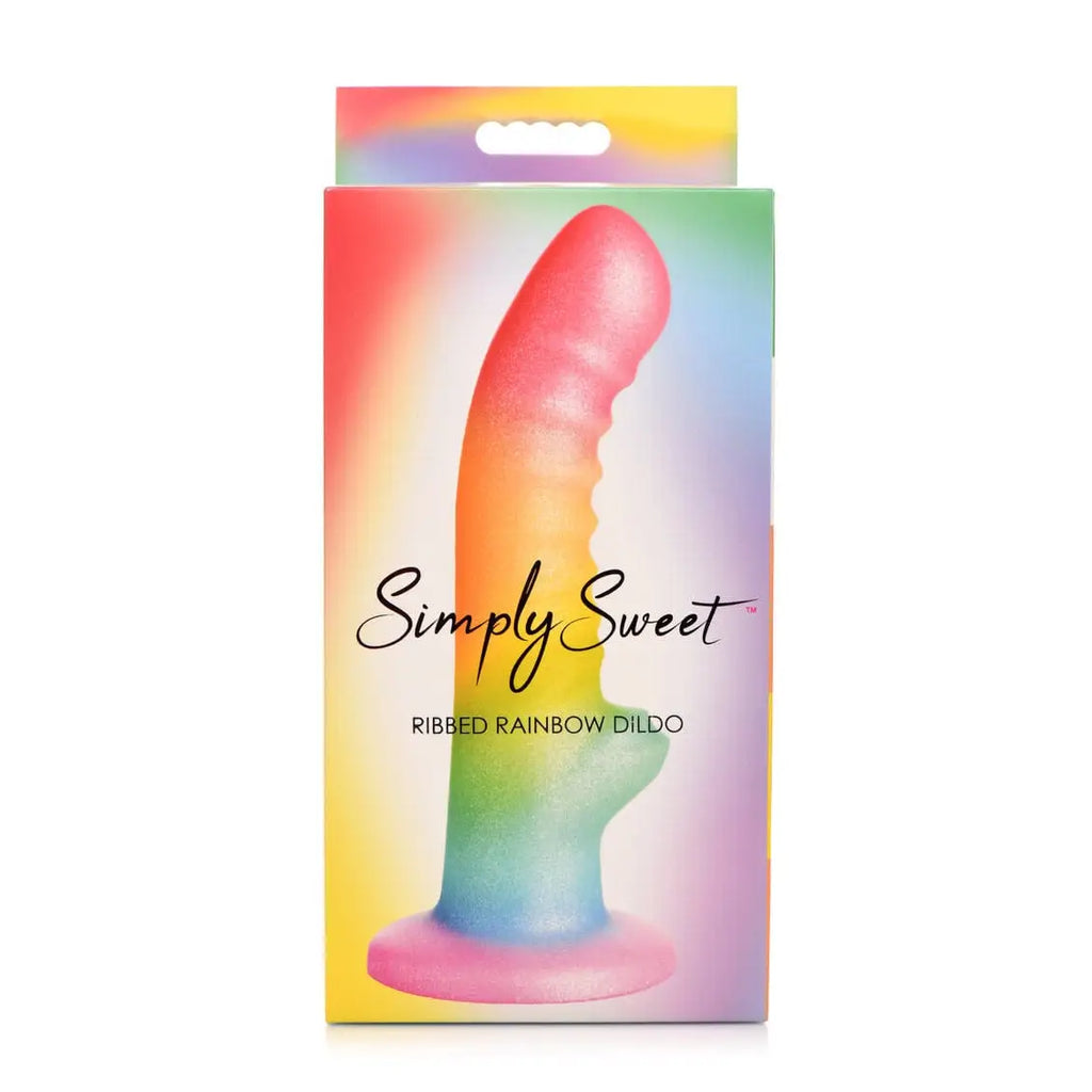 Simply Sweet Ribbed Rainbow Silicone Dildo - Rolik®