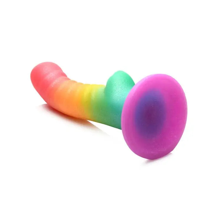 Simply Sweet Ribbed Rainbow Silicone Dildo - Rolik®
