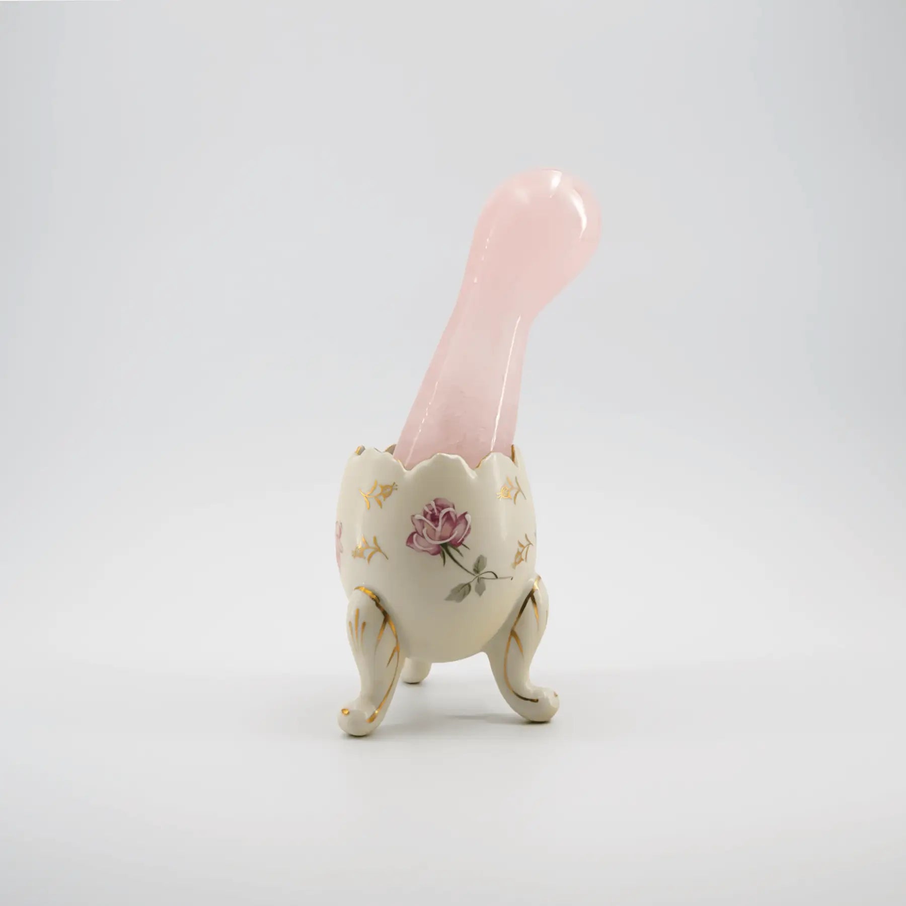 Solace Rose Quartz Wand / 7’’ Curved Double End Bulbous Tapered