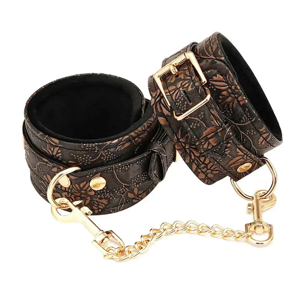 Spartacus™ Brown Floral Print Faux Fur Lined Ankle Restraints - Rolik®
