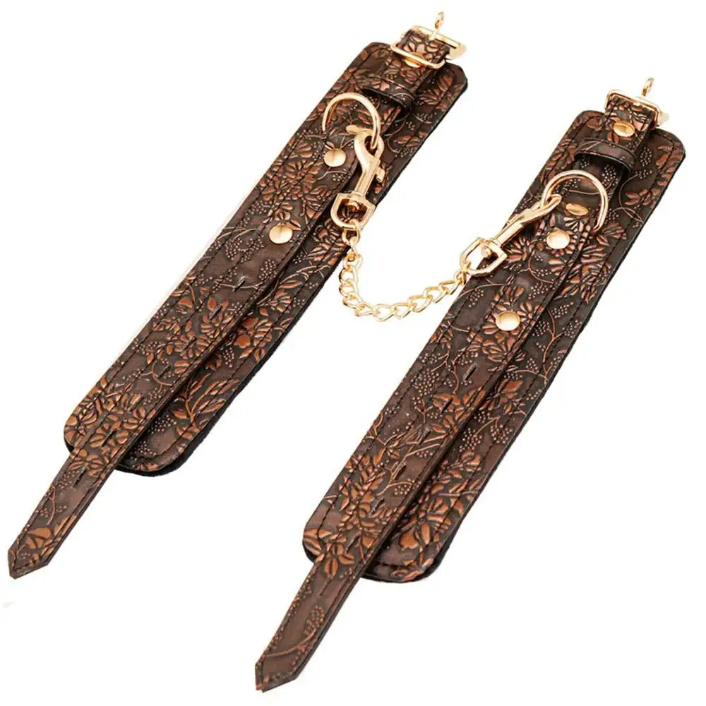 Spartacus™ Brown Floral Print Faux Fur Lined Ankle Restraints - Rolik®
